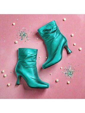 Metallic Teal Ankle Booties — Women's Fashion Boots